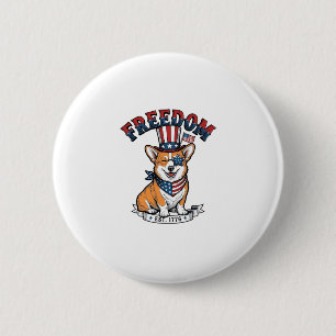 Badge Rond 5 Cm T-Shirt à gravure vintage Corgi patriotique de lib