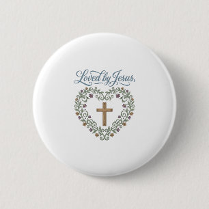 Badge Rond 5 Cm T-shirt chrétien à croix florale aimé de Jésus Des
