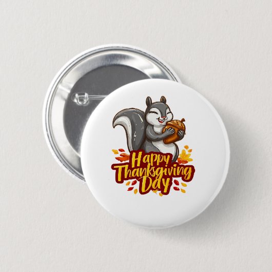 Badge Rond 5 Cm T-shirt classique Bon thanksgiving mignon écureuil (Devant & derrière)