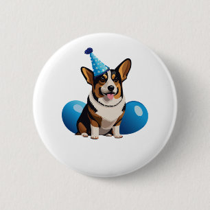 Badge Rond 5 Cm T-shirt classique d'anniversaire de Corgi bleu