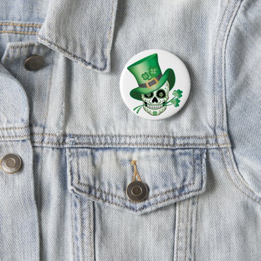 Badge Rond 5 Cm T-shirt crâne à sucre irlandais (En situation)