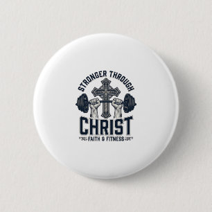 Badge Rond 5 Cm T-Shirt de gym chrétien Plus fort par le Christ
