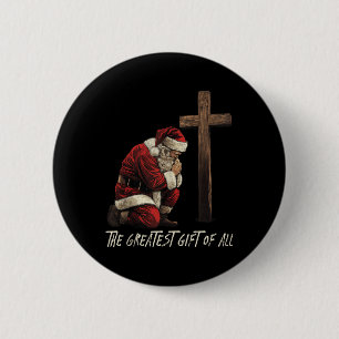 Badge Rond 5 Cm T-shirt de Noël Jésus né fidèle priant Santa T