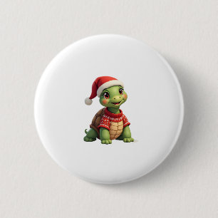 Badge Rond 5 Cm T-shirt de Noël Tortue Chapeau de Père Noël Sweate