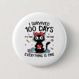 Badge Rond 5 Cm T-shirt drôle de chat J'ai survécu 100 jours d'éco