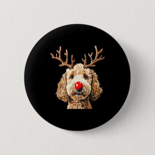 Badge Rond 5 Cm T-shirt drôle de renne Santa Goldendoodle Noël T