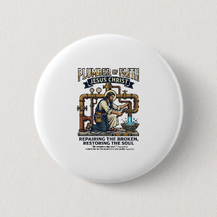 Badge Rond 5 Cm T-shirt graphique Jésus Plombier Art chrétien_1