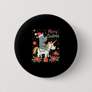 Badge Rond 5 Cm T-Shirt Noël Rhinocéros Joyeux Noël Licorne Rhinoc