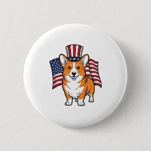 Badge Rond 5 Cm T-shirt patriotique Corgi gravure vintage Design_1