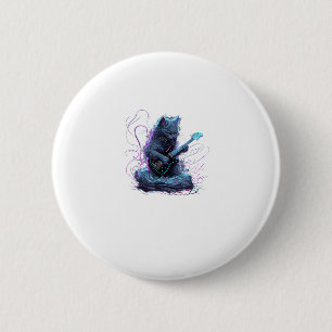 Badge Rond 5 Cm T-shirt rock chat Nebelung jouant de la guitare él