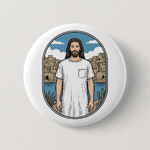 Badge Rond 5 Cm T-Shirt Scénique à Figure Spirituelle Gravure Vint