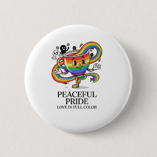 Badge Rond 5 Cm T-Shirt Tasse de Café Arc-en-Ciel Rétro Paisible F