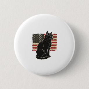 Badge Rond 5 Cm T-Shirt Vintage Graphique Chat Drapeau Patriotique