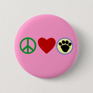 Badge Rond 5 Cm T-shirts de pattes de chiot d'amour de paix,