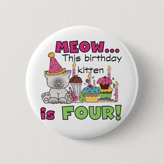 Badge Rond 5 Cm T-shirts et cadeaux d'anniversaire 4th Kitten (Devant)