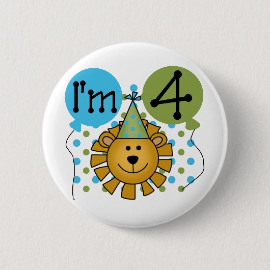 Badge Rond 5 Cm T-shirts et cadeaux Lion 4th Birthday (Devant)