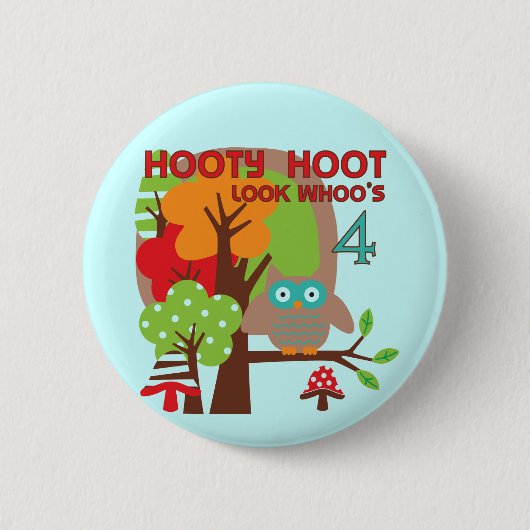 Badge Rond 5 Cm T-shirts et cadeaux Owl 4th Birthday (Devant)