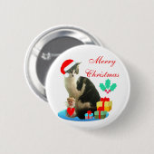 Badge Rond 5 Cm Tabby de Noël chat, petit ange & cadeaux (Devant & derrière)