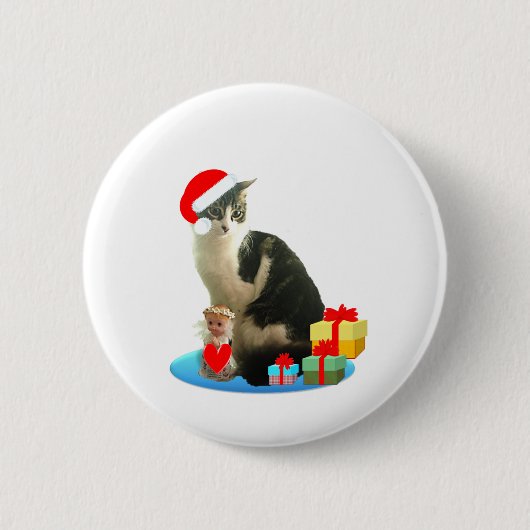 Badge Rond 5 Cm Tabby de Noël et petit ange mignon (Devant)