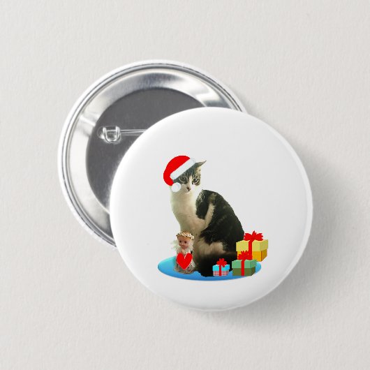 Badge Rond 5 Cm Tabby de Noël et petit ange mignon (Devant & derrière)