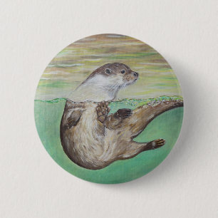 Badge Rond 5 Cm Tableau de la loutre de rivière joueuse