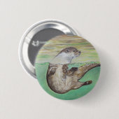 Badge Rond 5 Cm Tableau de la loutre de rivière joueuse (Devant & derrière)