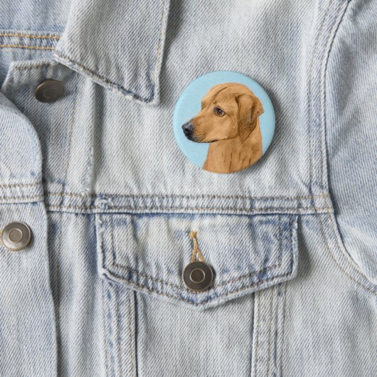 Badge Rond 5 Cm Tableau Rhodesian Ridgeback - Art Chien original (En situation)