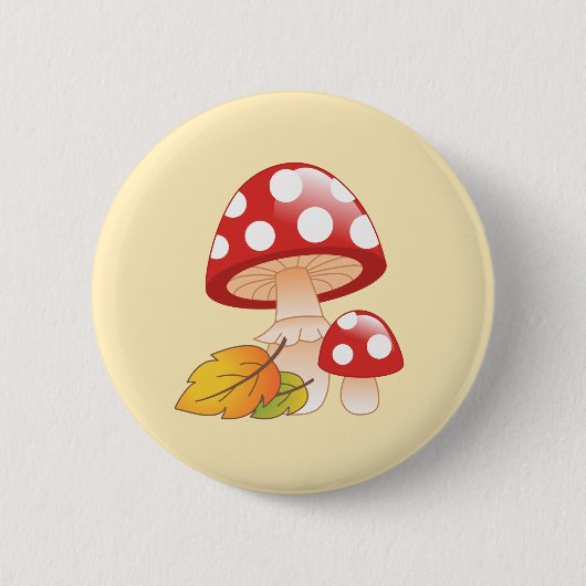 Badge Rond 5 Cm Tabouret Casquette rouge Champignons et Feuilles s (Devant)