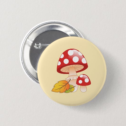 Badge Rond 5 Cm Tabouret Casquette rouge Champignons et Feuilles s (Devant & derrière)