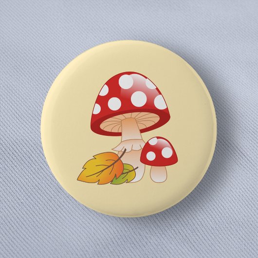Badge Rond 5 Cm Tabouret Casquette rouge Champignons et Feuilles s