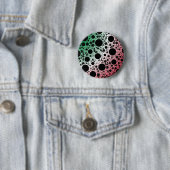 Badge Rond 5 Cm Taches de bulle spatiale - Vert/Blanc/Rouge (En situation)