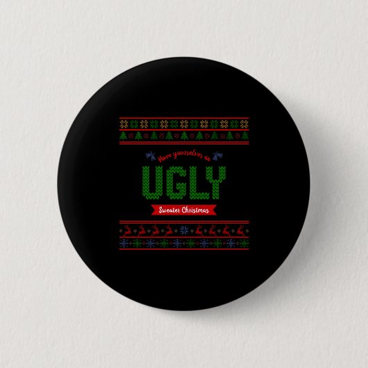 Badge Rond 5 Cm Tacky Christmas Nordic Knit Pattern Red Green Ugly (Devant)