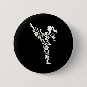 Badge Rond 5 Cm Taekwondo pour enfants Floral Arts martiaux Karaté