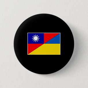 Badge Rond 5 Cm Taïwan Drapeau Ukraine Taïwanais Ukrainien Soutien