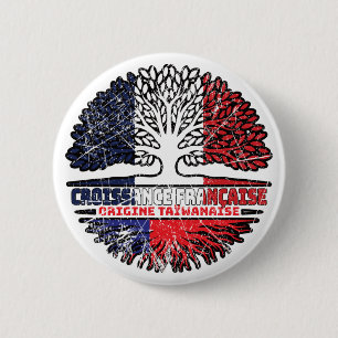 Badge Rond 5 Cm Taïwanais Taïwan Français France Drapeau Racines d