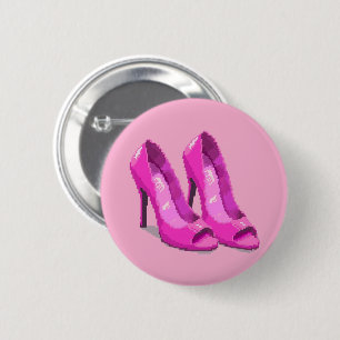 Badge Rond 5 Cm Talons Hauts Roses Style Pixel Art 64 Bits