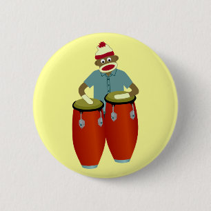 Badge Rond 5 Cm Tambours de Conga de singe de chaussette