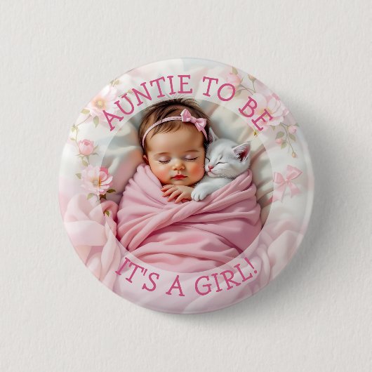 Badge Rond 5 Cm Tante à | C'est un Baby shower de fille (Devant)