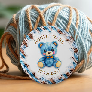 Badge Rond 5 Cm Tante à Venir Ours en peluche au crochet Baby Sh
