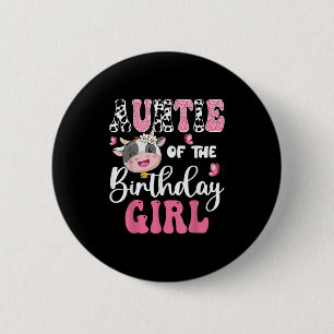 Badge Rond 5 Cm Tante De L'Anniversaire Fille Ferme Vache 1er Anni