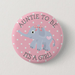 Badge Rond 5 Cm Tante d'éléphant Pink Polka Dot pour Baby shower