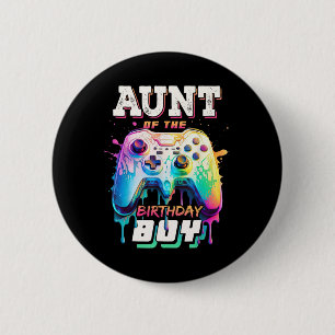 Badge Rond 5 Cm Tante du garçon d'anniversaire jeu vidéo de corres