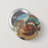 Badge Rond 5 Cm Taos Indian tenant un pot d'eau par Blumenschein (Devant & derrière)