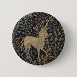 Badge Rond 5 Cm Tapisserie allégorique de "Millefleurs" avec des