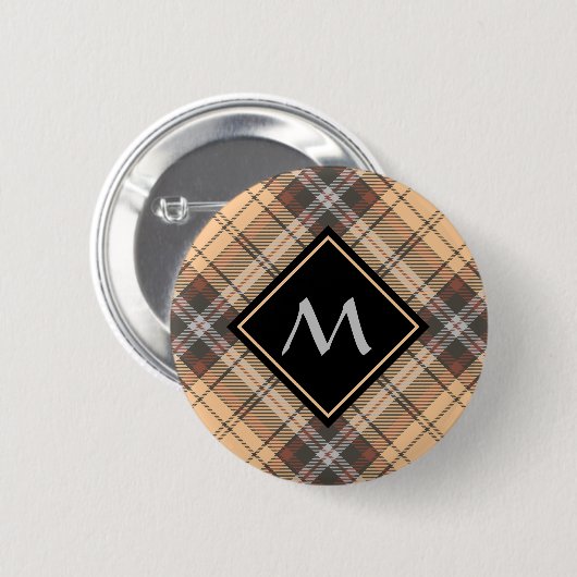 Badge Rond 5 Cm Tartan beige et Brown (Devant & derrière)