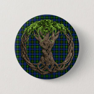 Badge Rond 5 Cm Tartan de MacEwan de clan et arbre de la vie