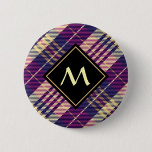 Badge Rond 5 Cm Tartan mauve, or et bleu