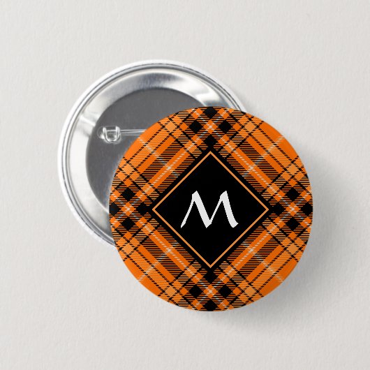 Badge Rond 5 Cm Tartan orange d'Halloween (Devant & derrière)