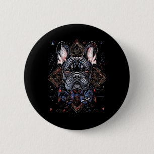 Badge Rond 5 Cm Tatouage Art Français Buldog combiné géométrique