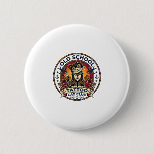 Badge Rond 5 Cm Tatouage École Ancienne Chat Mignon Design - École